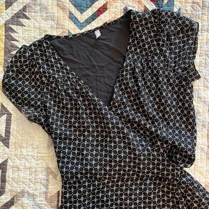 Free People Black and White Patterned Wrap Dress